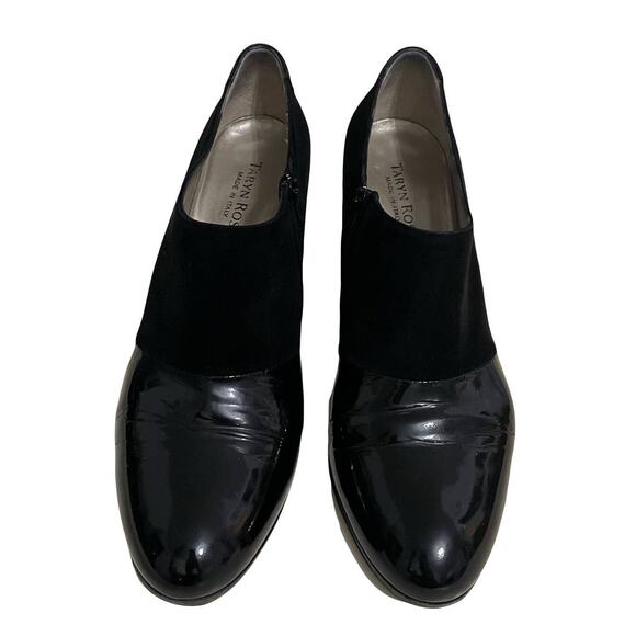 Taryn Rose Black Suede Patent Leather Ankle Boots Wedge Heel Italy Size 38 - Picture 7 of 12